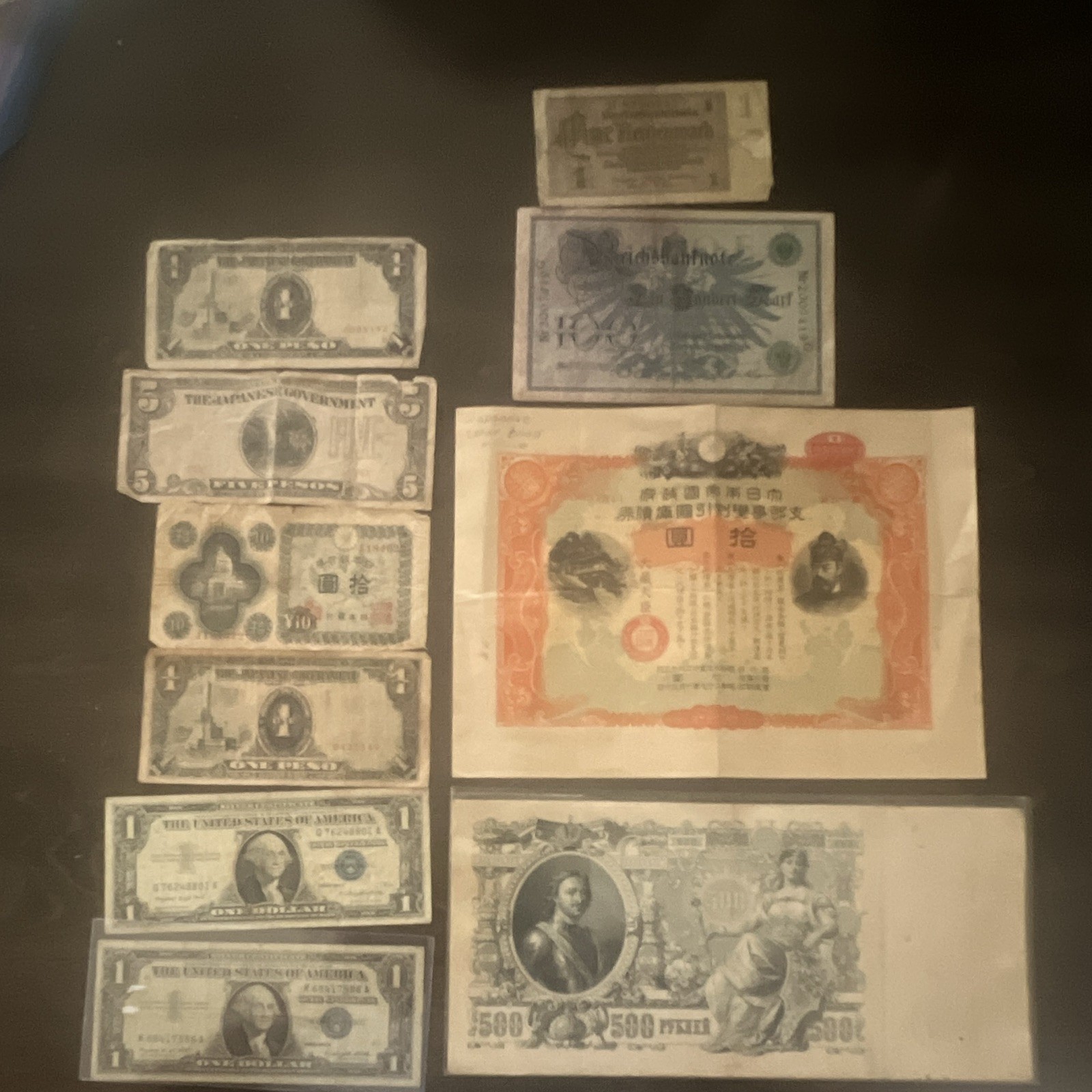 Mixed World Banknotes Lot Germany Japan Russia Philippines Circulated Uncert