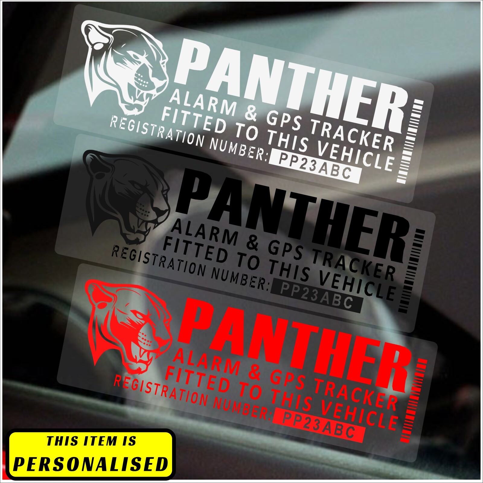 4 x Stickers Panther GPS Tracking Signs Device Security Alarm Tracker CUSTOM