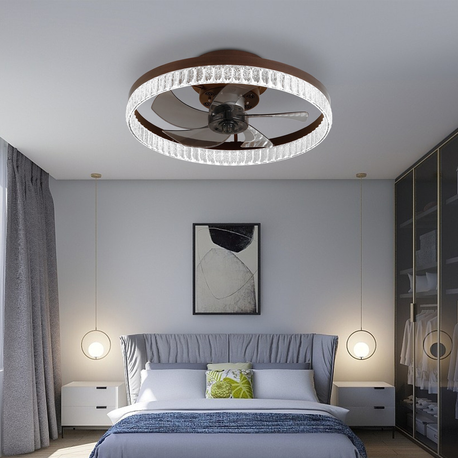 20" Modern Brown 5-Blade Smart LED Ceiling Fan