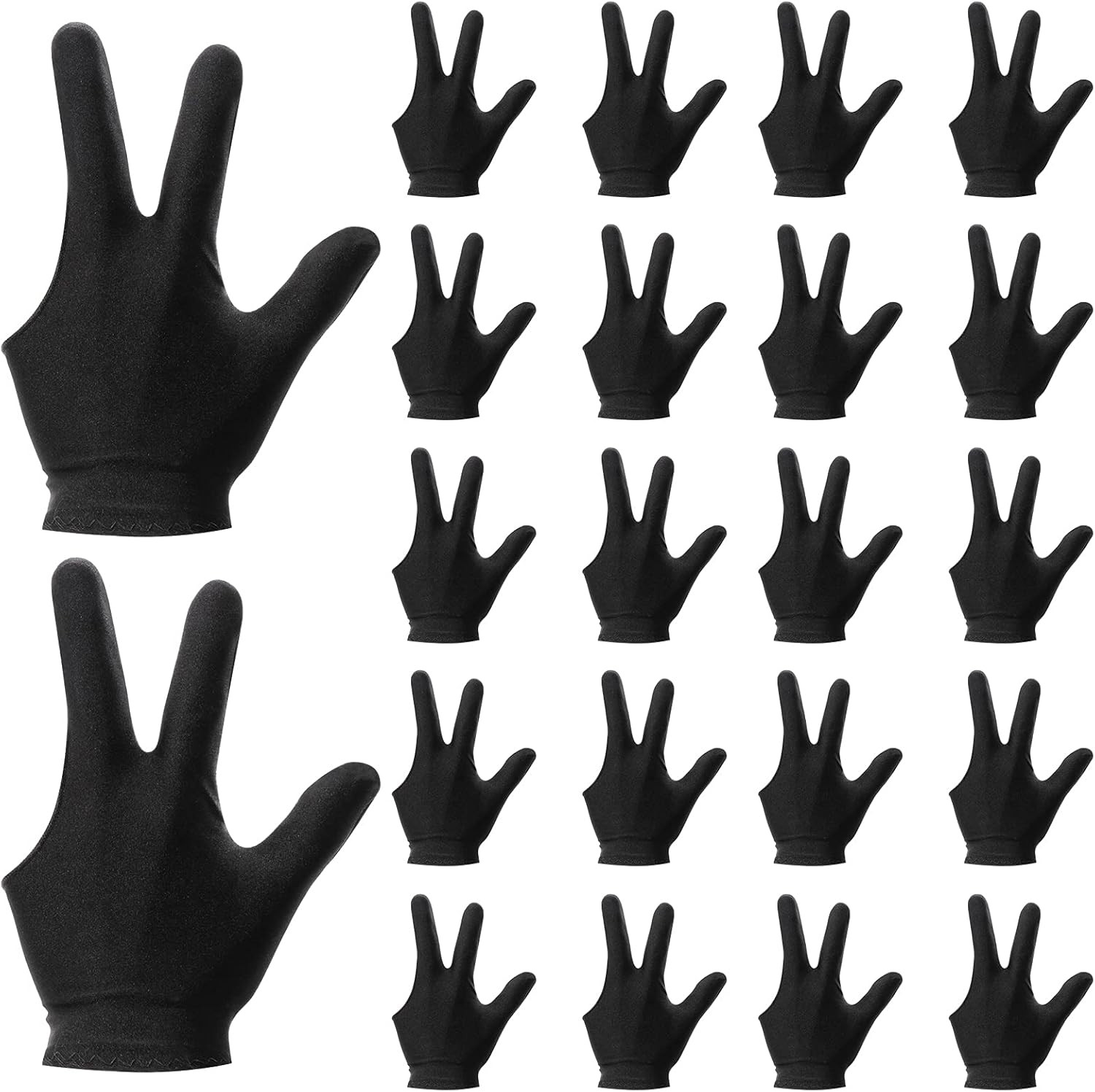 22 Pieces Billiard Gloves Three Finger Cue Shooter Pool Gloves Sport Gloves for