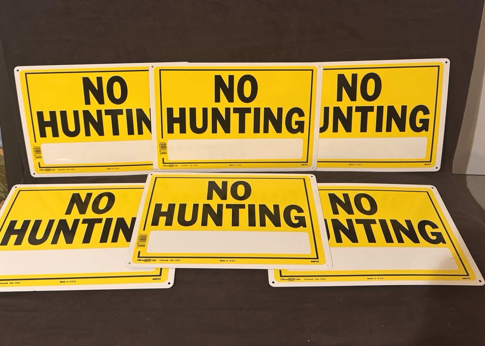 Pack of 6- NO HUNTING Metal Sign 10 X 14" No Hunting YELLOW (840157)