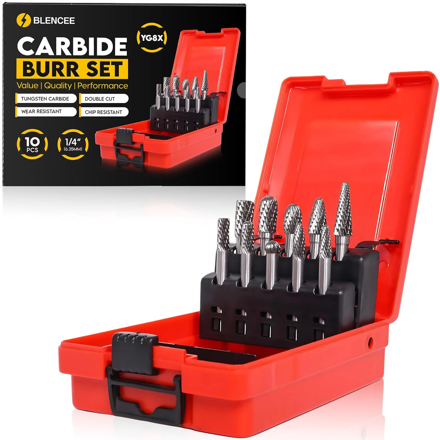 10Pcs Carbide Burr Set 1/4" Shank Die Grinder Bits Metal Cutting
