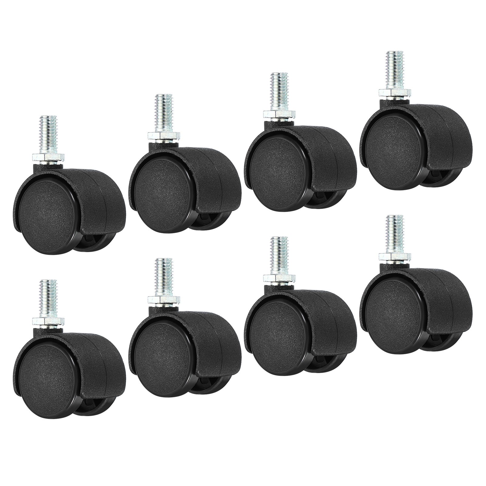 8Pcs 1" Swivel Casters Nylon 360 Degree Threaded Swivel Stem Wheels Black