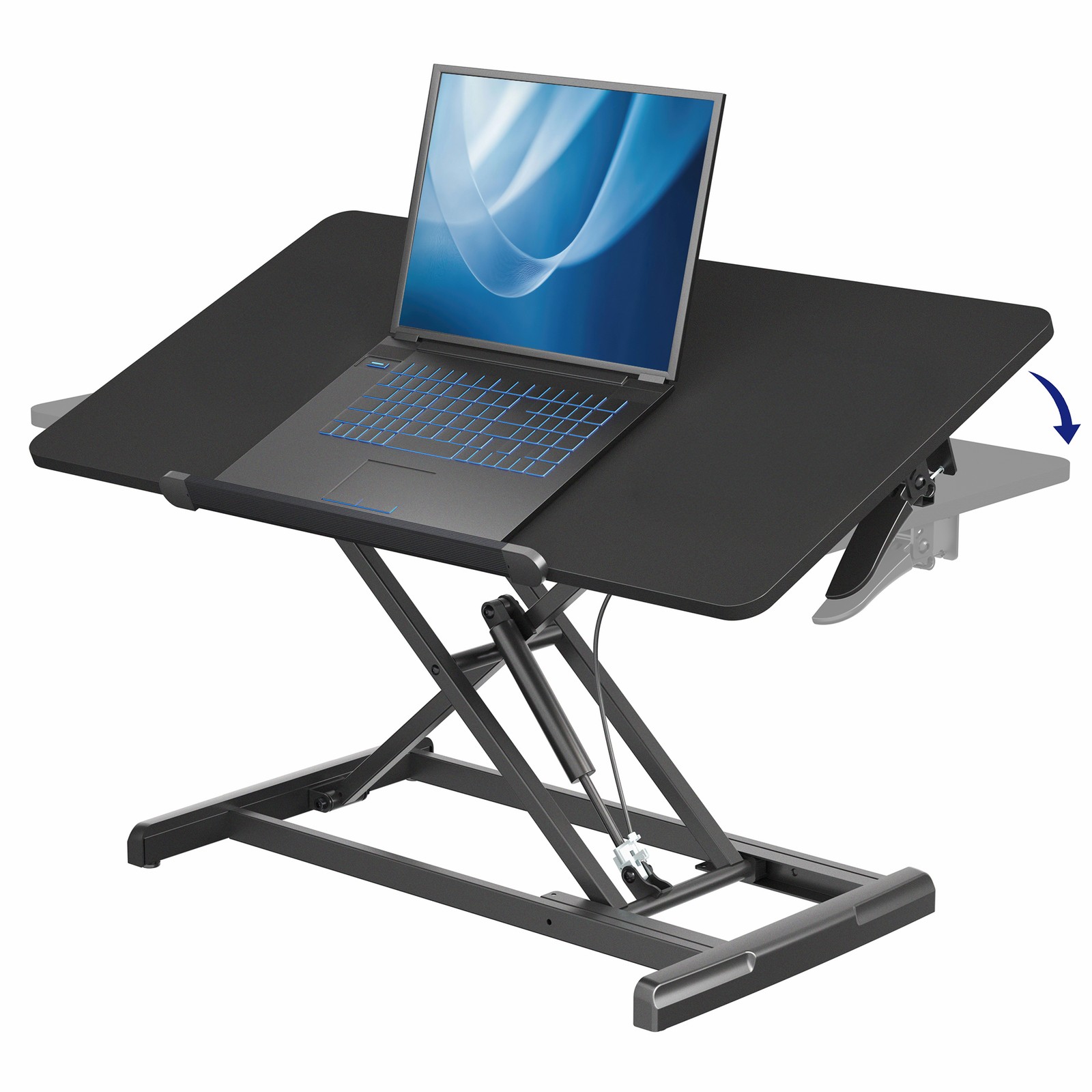 VIVO Black Tilting Height Adjustable 36" Desk Riser, Single Top Converter