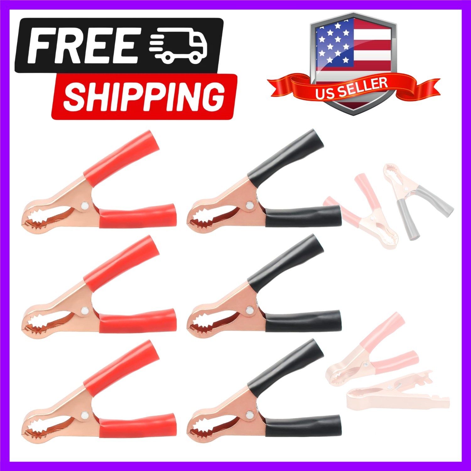 50A Alligator Clips - Set of 6 Heavy Duty Insulated Clips for Electrical Testing