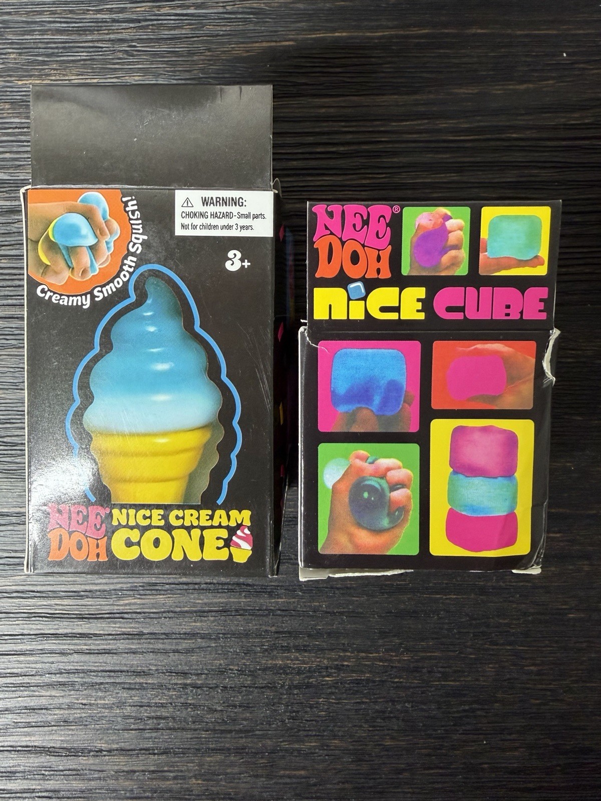 Nee Doh Blue Cube Squish Toy & Ice Cream Squish Toy Bundle
