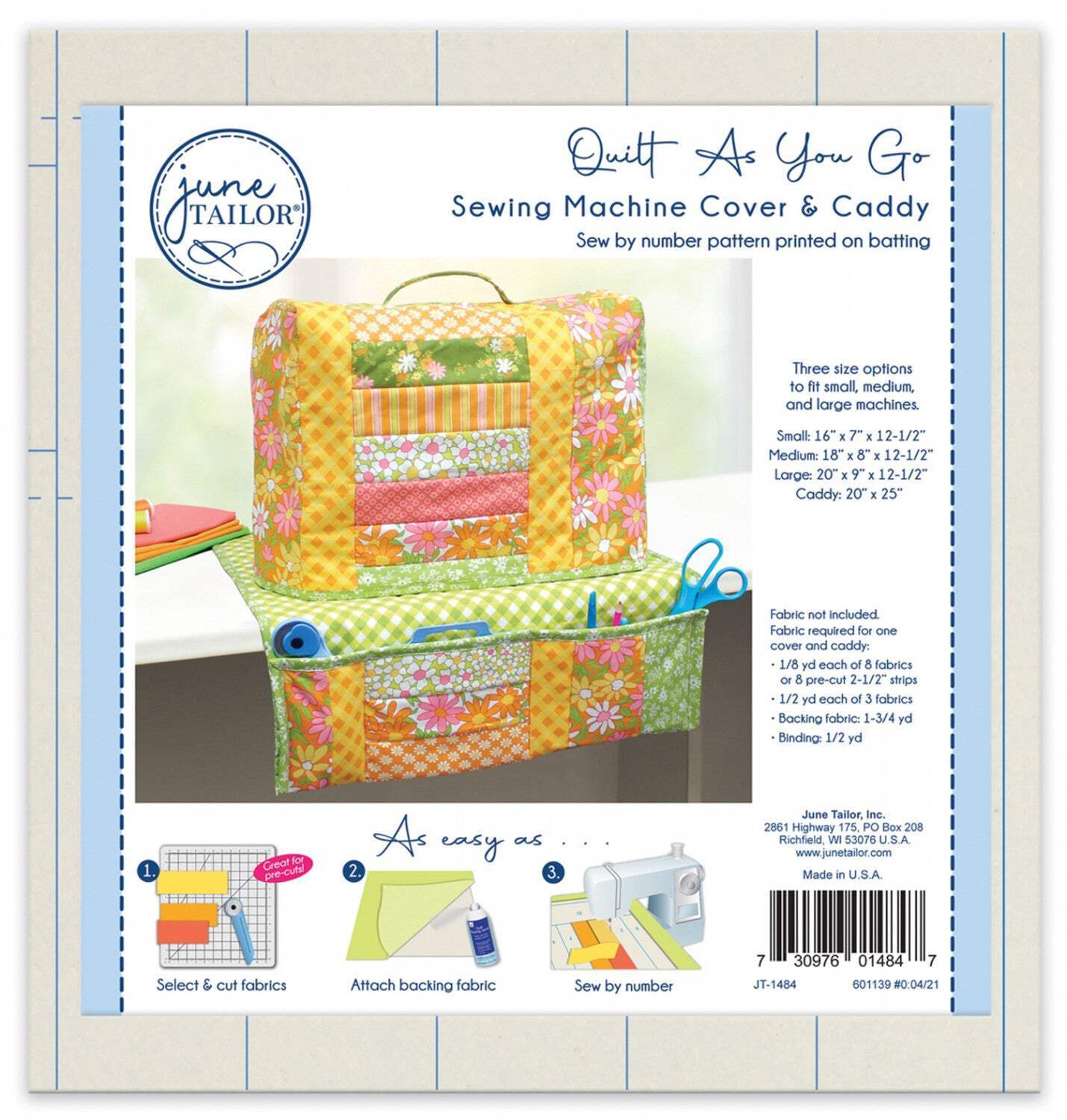 Quilt As You Go Sewing Machine Cover & Caddy Pattern on Pre-Printed Batting by J