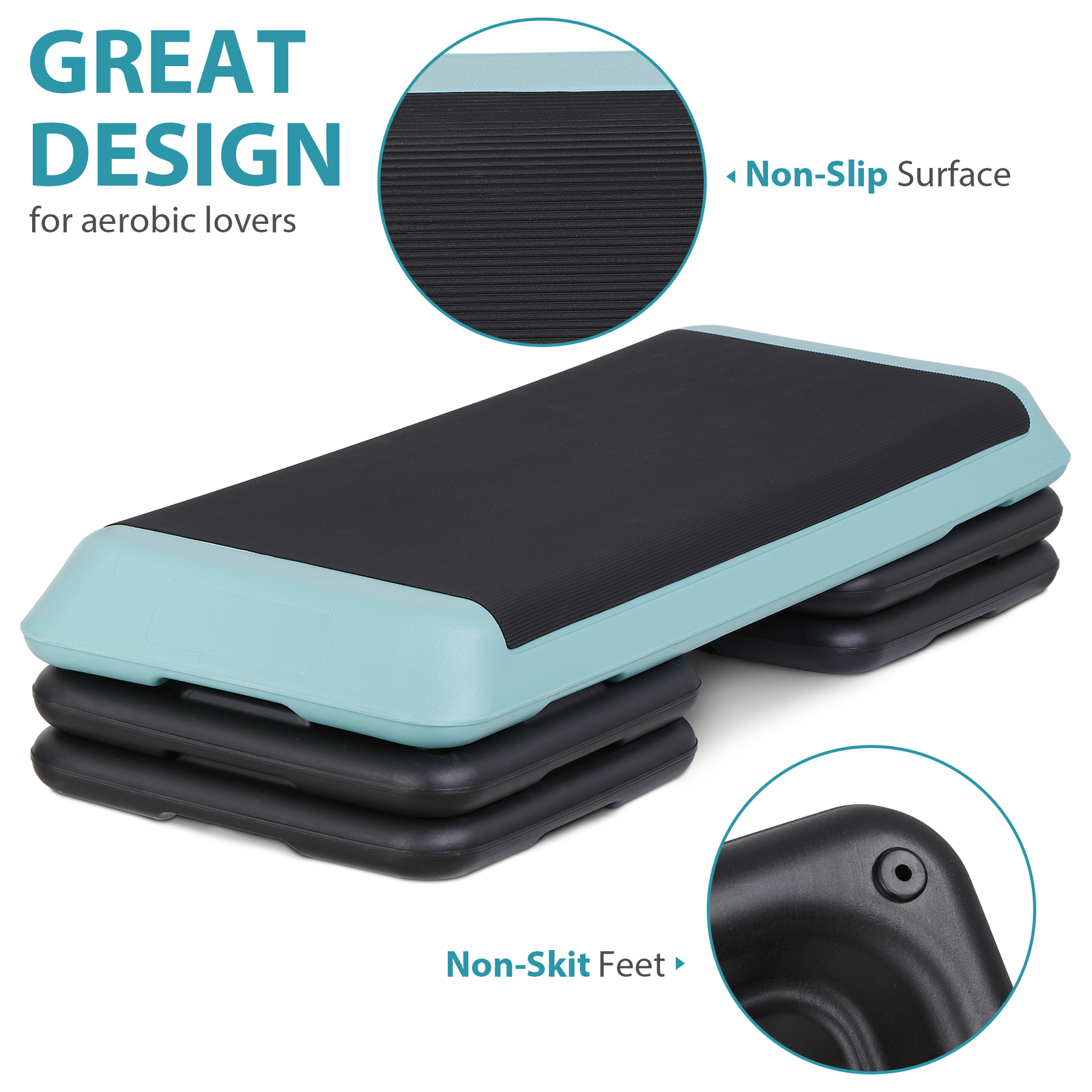 Adjustable Workout Aerobic Exercise Step Platform with 4 Risers Green