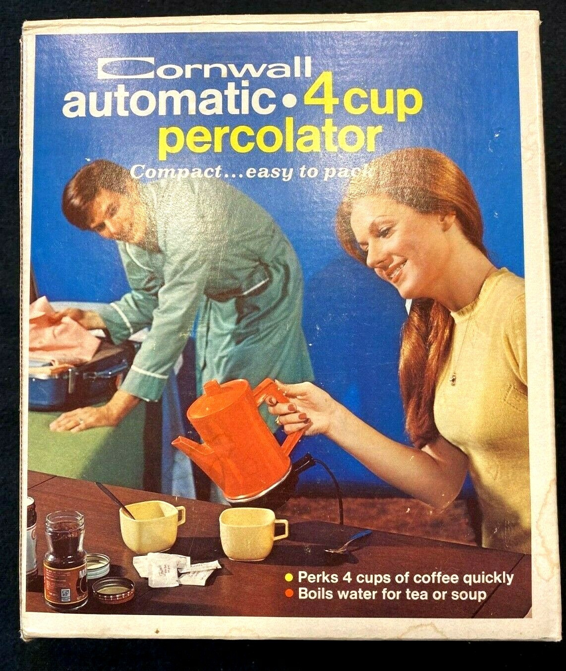 Vintage Cornwall Travel Coffee Percolator / Hot Water Model 2134 Green 4 Cup USA