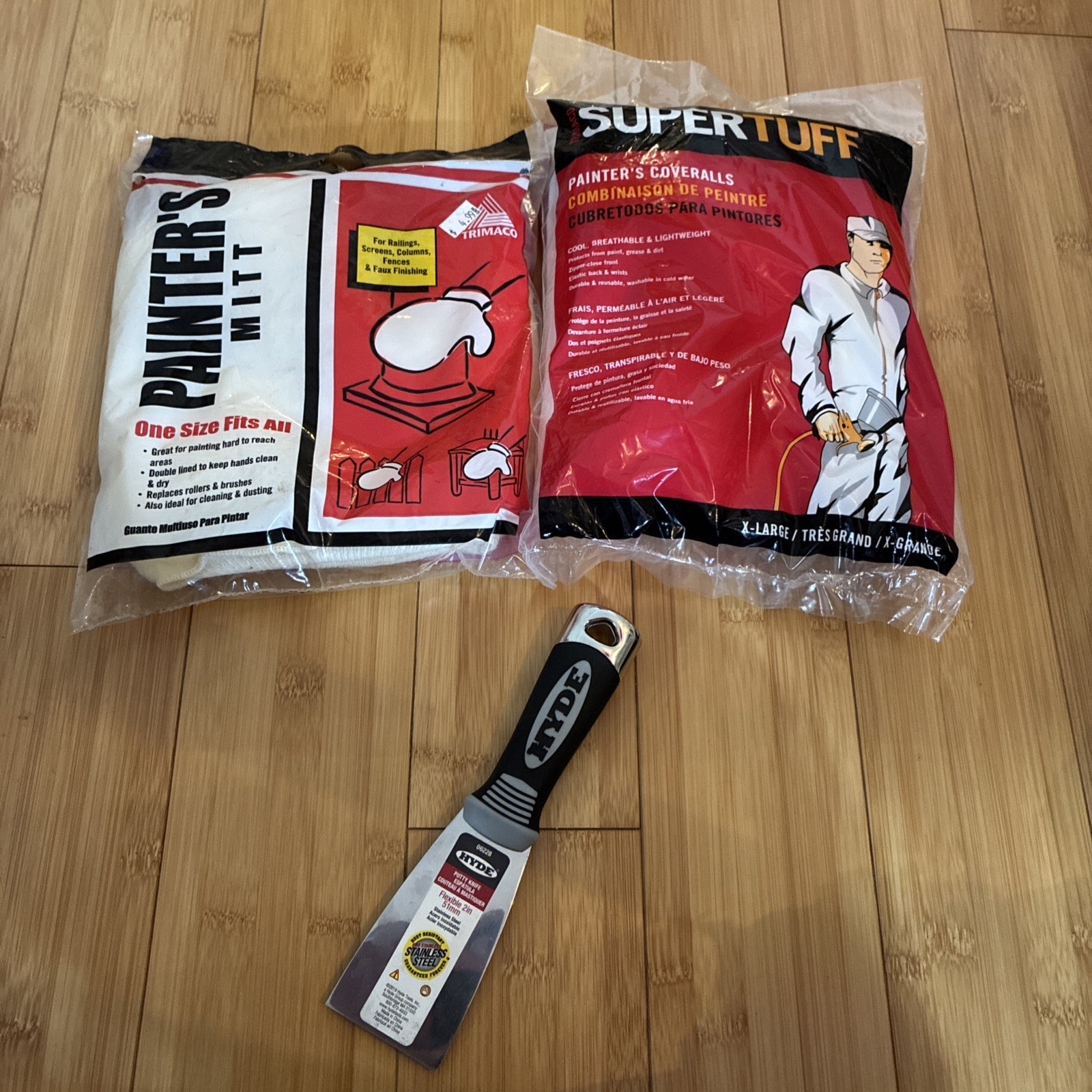 Painting Lot of XL coveralls, Painters Mitt, Hyde Putty Knife NEW