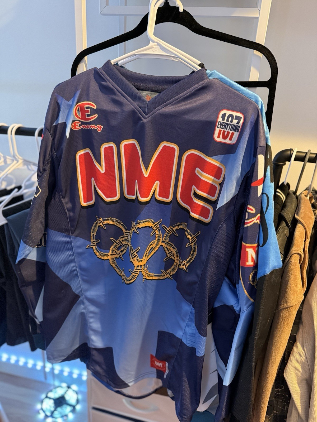 ENEMY OF THE STATE PAINTBALL JERSEY OLYMPIC sz Small red white & blue