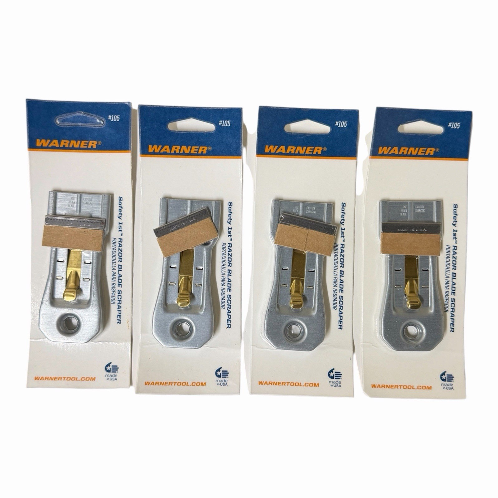 Warner Model 105 Razor Blade Scraper Blades 1-1/2in Steel 4-Pack Silver/Gold