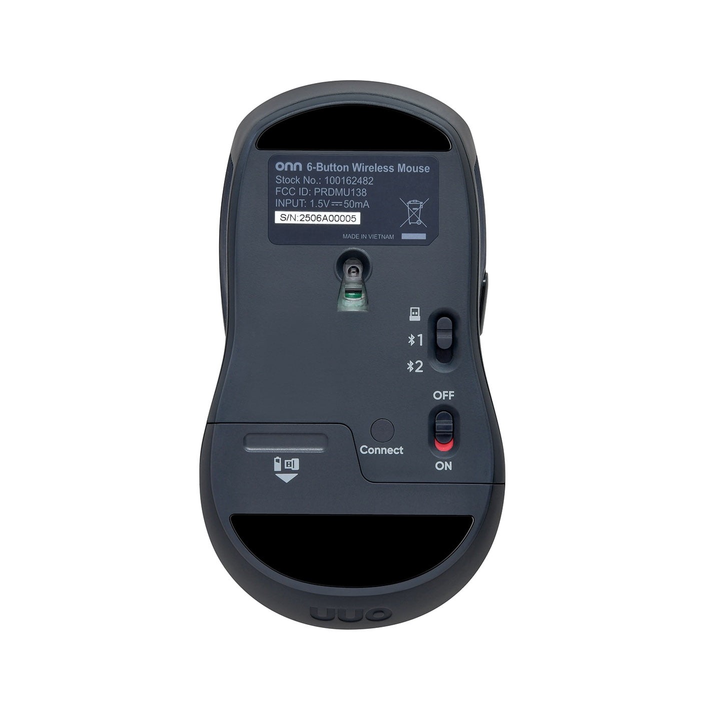6-Button Wireless Bluetooth Ambidextrous Mouse USB-A Nano Receiver Black