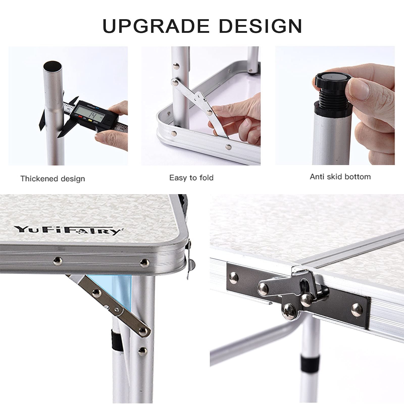 Small Folding Table Portable 24''LX16''W Foldable Camp with 3 Adjustable Height