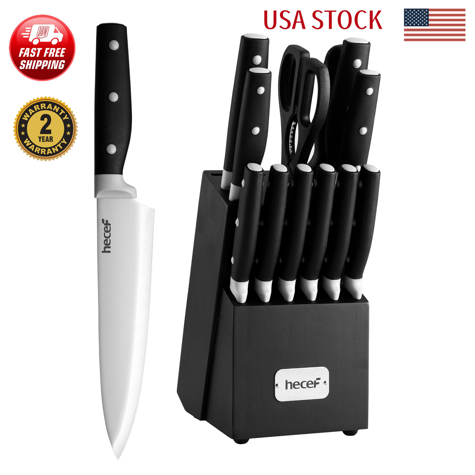 14Pcs Kitchen Knife set with Wooden Block High Carbon Stainless Steel Chef Knife