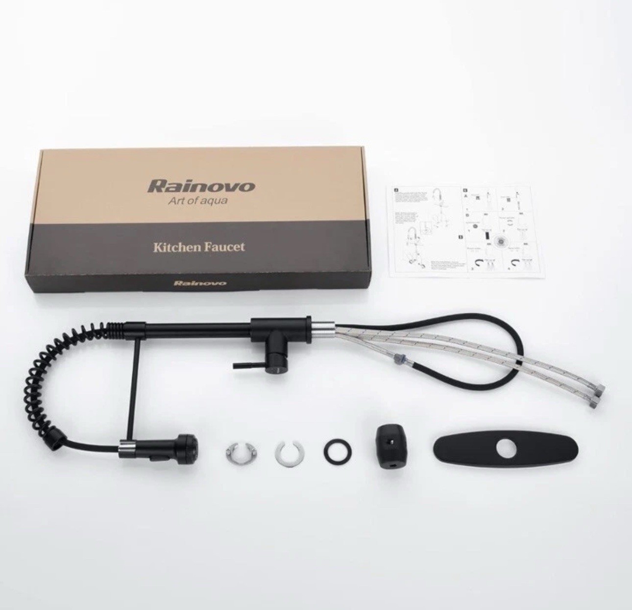 Rainovo RN-AU061204(BK) Pull Down Kitchen Faucet Matte Black 1.8GPM