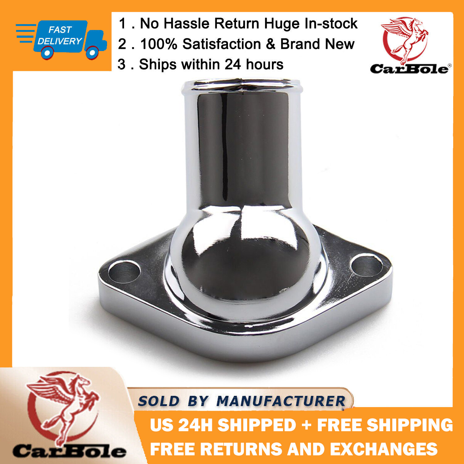 2660 SBC BBC Chrome Water Neck Thermostat Housing 45° For Chevy V8 350 400 454