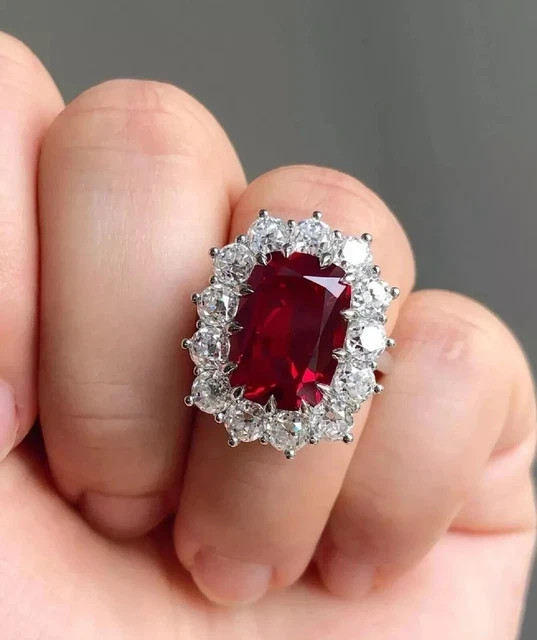 2Ct Cushion Cut Lab Created Red Ruby Gift Engagement Ring 14k White Gold Plated