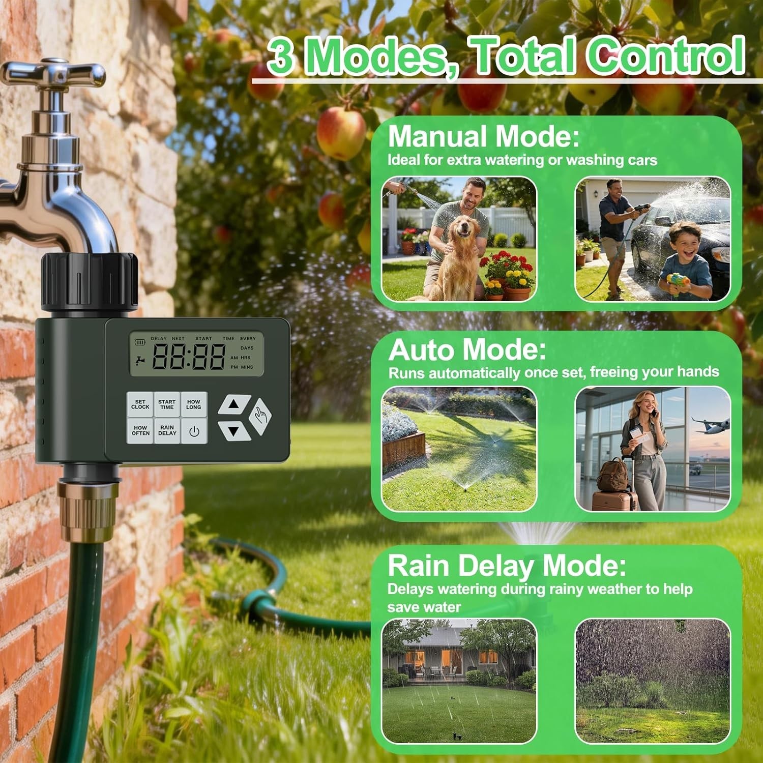 Water Timer for Outdoor Garden Programmable Sprinkler Timer with Rain