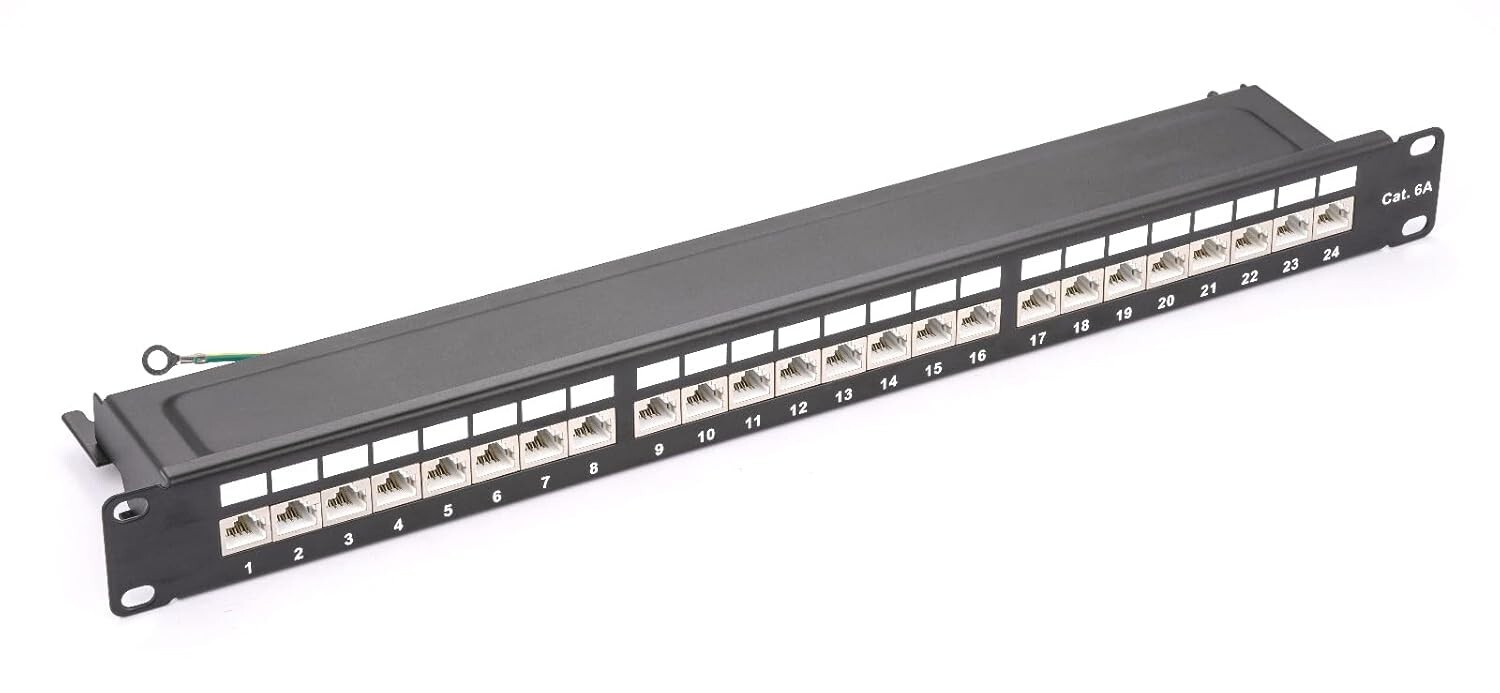 Network Patch Panel for Shielded Cat6A 12 24 Ports Port STP RJ45 Ethernet Rack