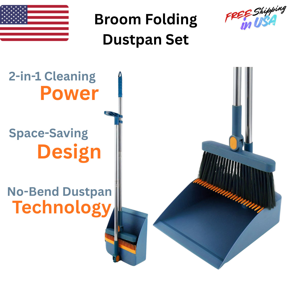 Broom Folding Dustpan Set Combination Household Broom Wiper Blade Hair Sweeping