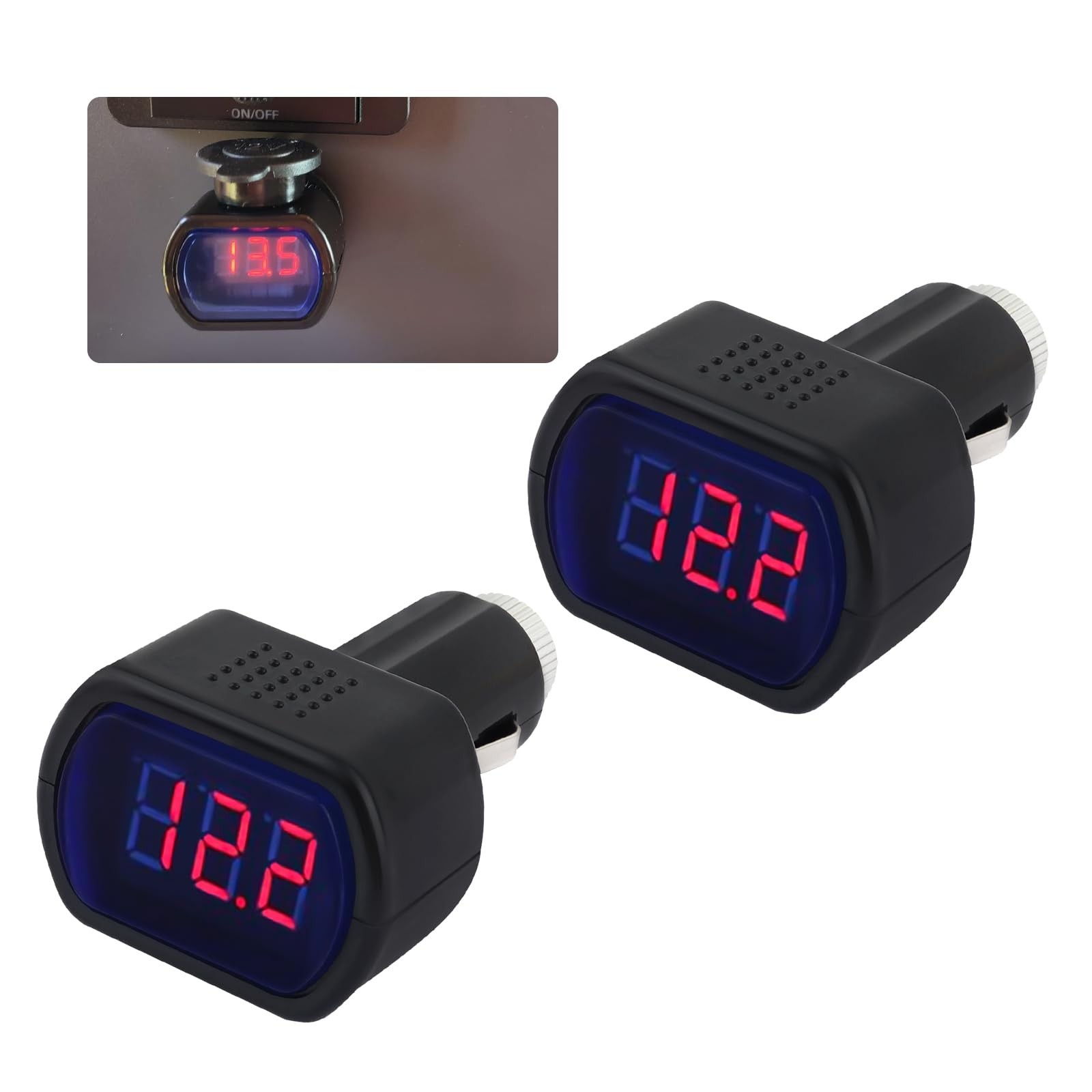 2PCS Car LED Cigarette Lighter Voltage Meter with Digital