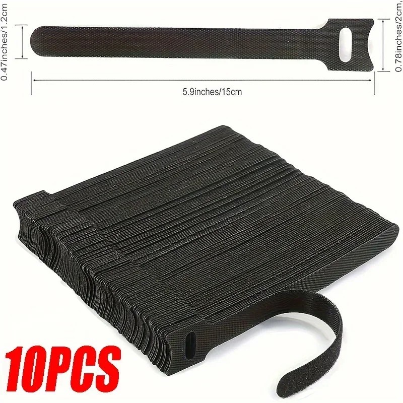 50Pcs Cable Straps Black Wire Cord Hook Loop Ties Reusable Fastening Organizer