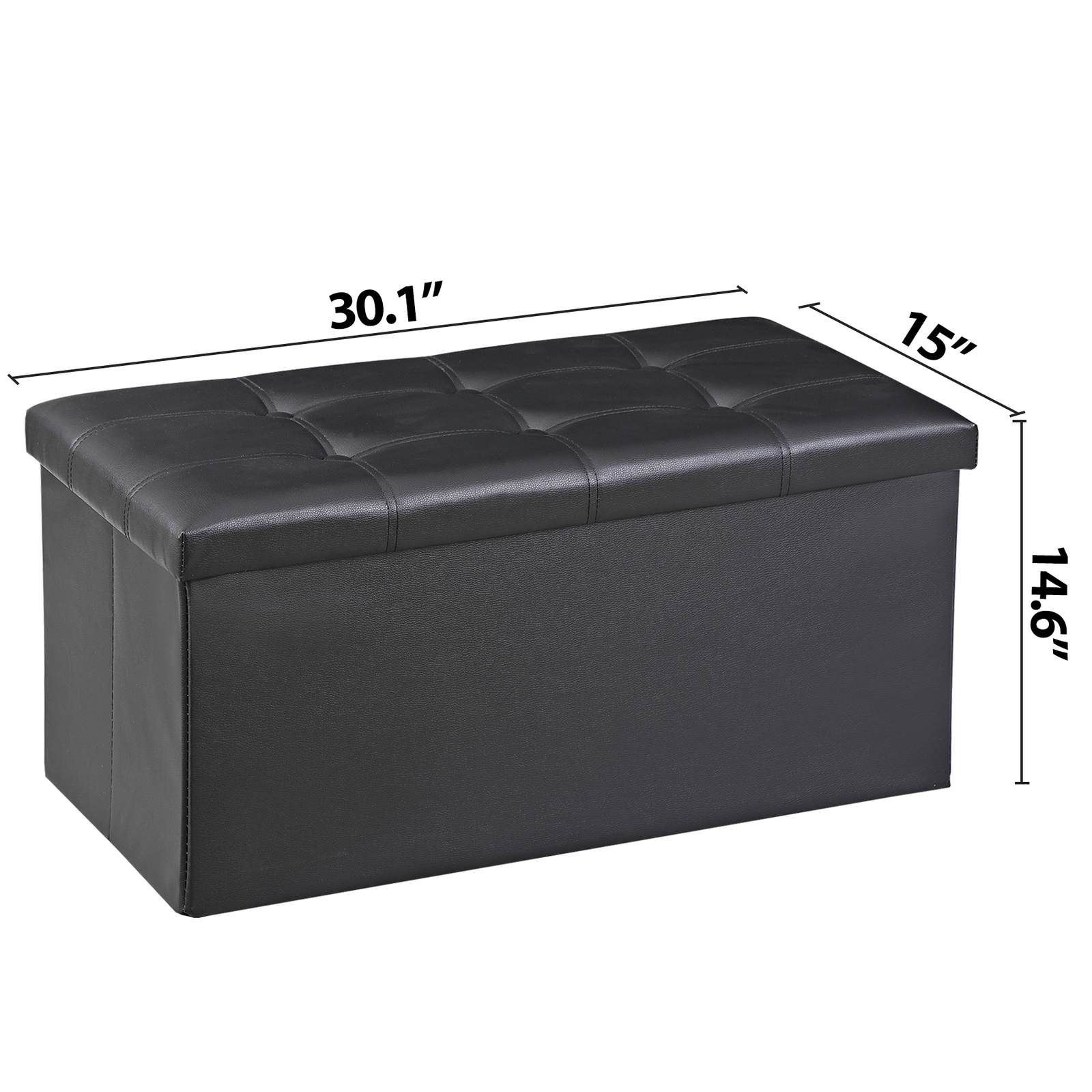 30" Folding Storage Ottoman Storage Bench Foam Padded Seat Support 350lbs Black