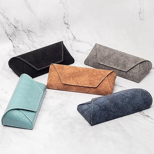 Glasses Case Hard Shell Light Portable Eyeglass Case PU Leather Suede Blue