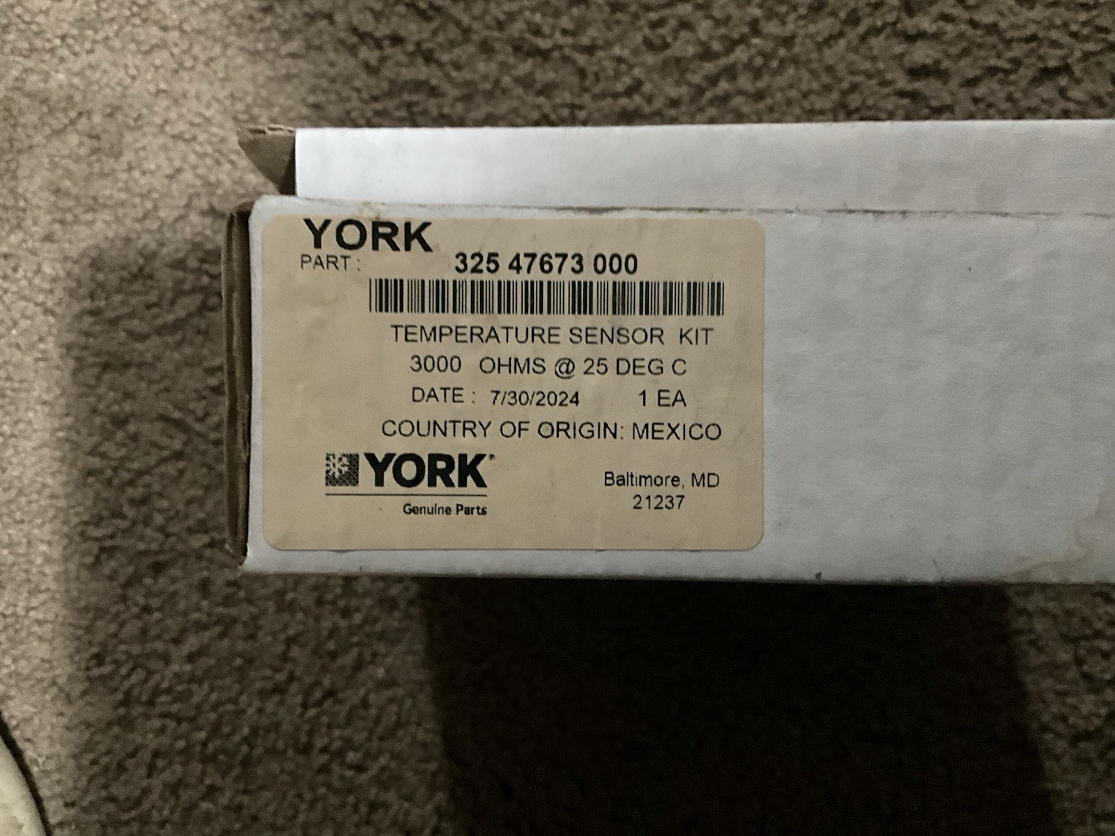 YORK Temperature Sensor Kit 325 47673 000 3000 Ohms @ 25°C Black For YORK