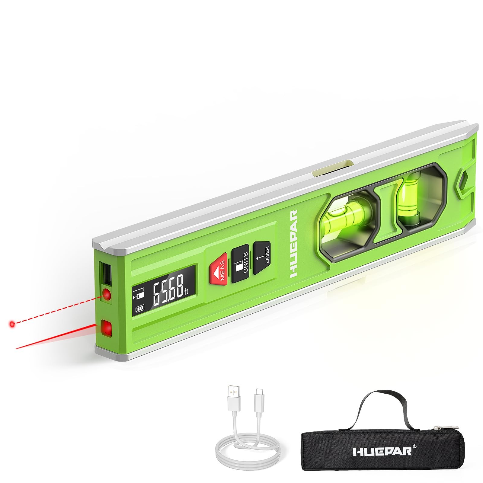 Huepar 3-in-1 Laser Level /65Ft Distance Measure/Magnetic Torpedo Green