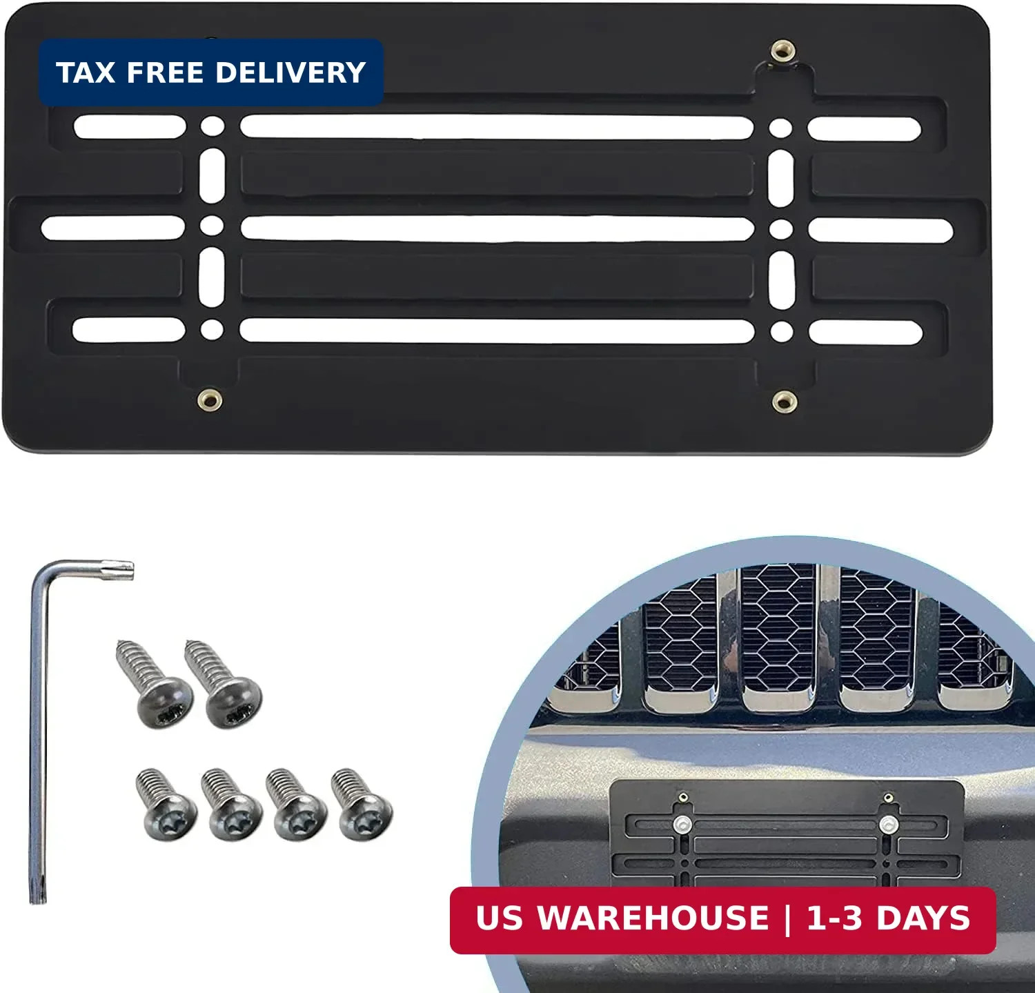 Front Bumper License Plate Bracket for Jeep 2000-2026, Plate Holder Set w 6 Uniq