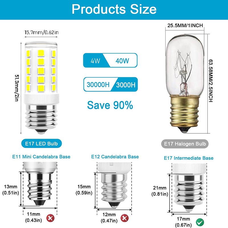 LED E17 Bulb Microwave Oven Light Dimmable 4W Natural White 6000K Light