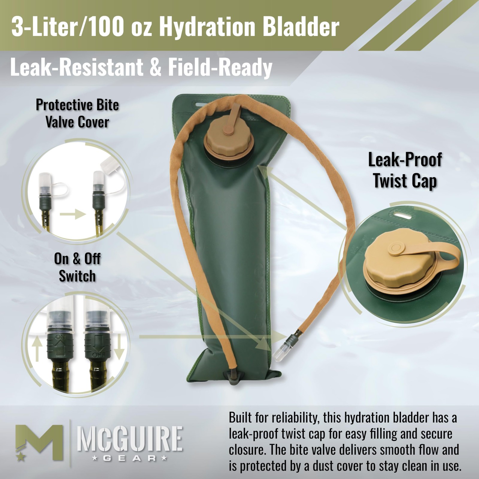 M MCGUIRE GEAR Hydration Bladder 3L/100 oz. Water Bladder Leak Proof Hydration