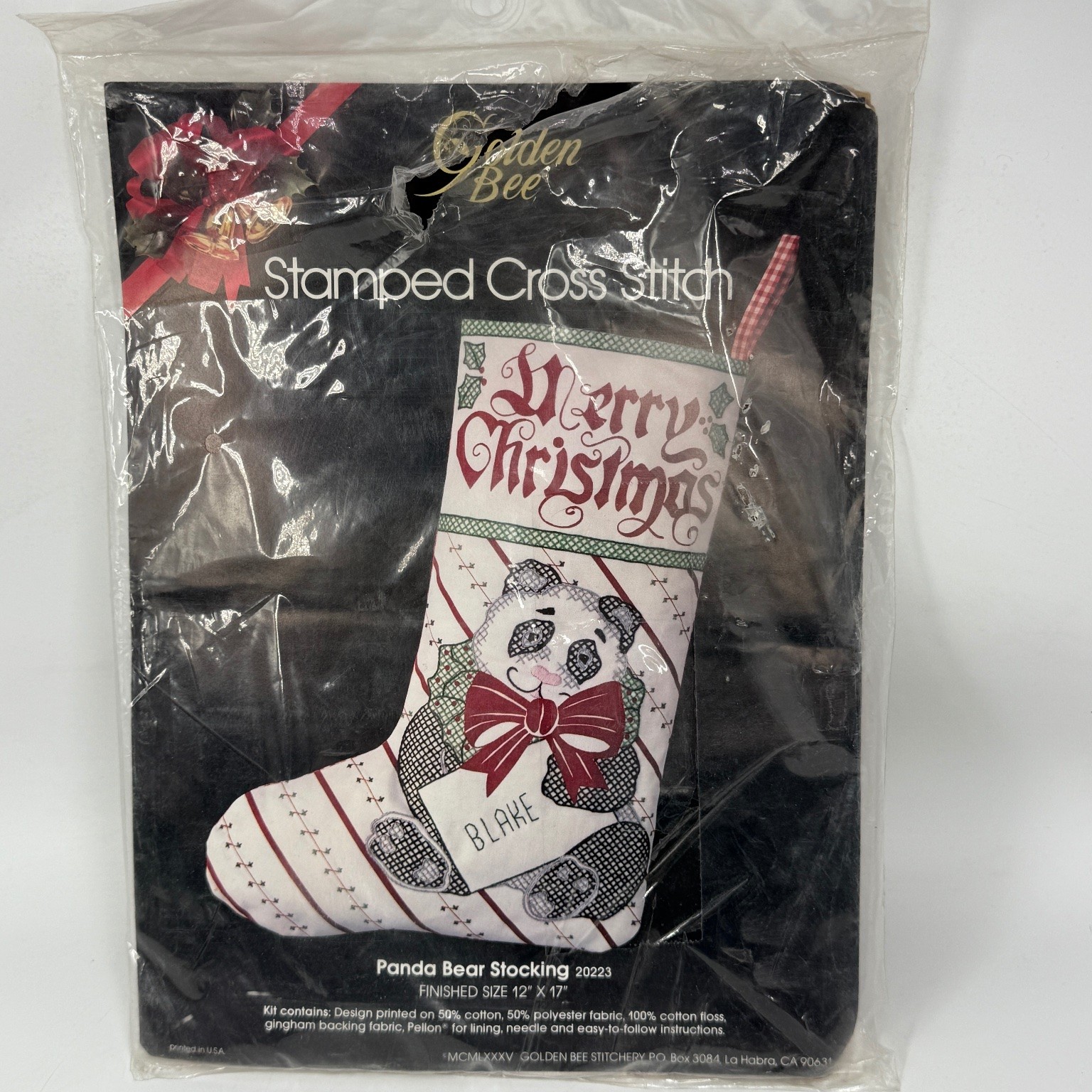 Golden Bee Panda Bear Stocking Needlepoint Pattern 12x17"