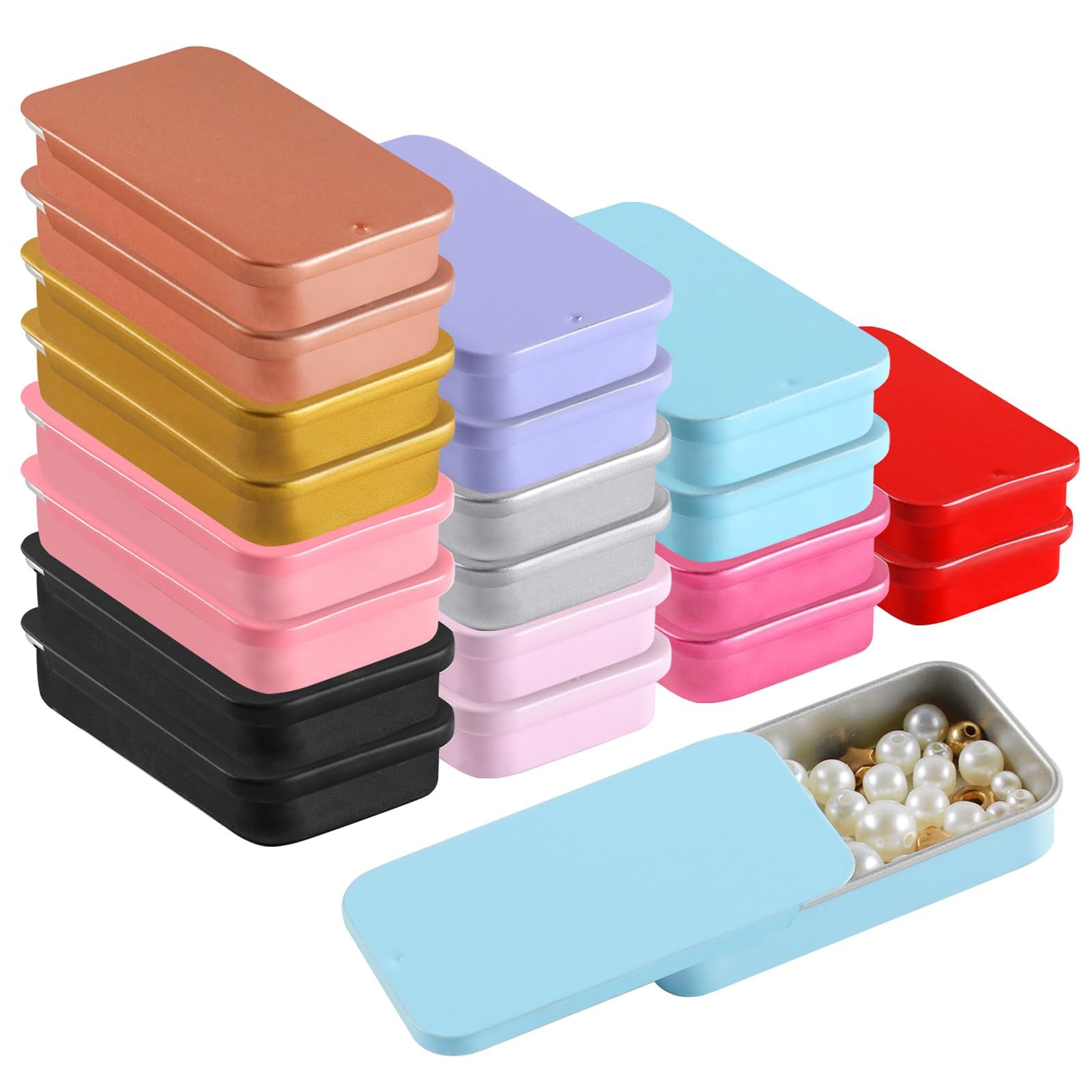 20 PCS Metal Tin Box Containers, 10 Colors Mini Rectangular Slide Top Tin Box...