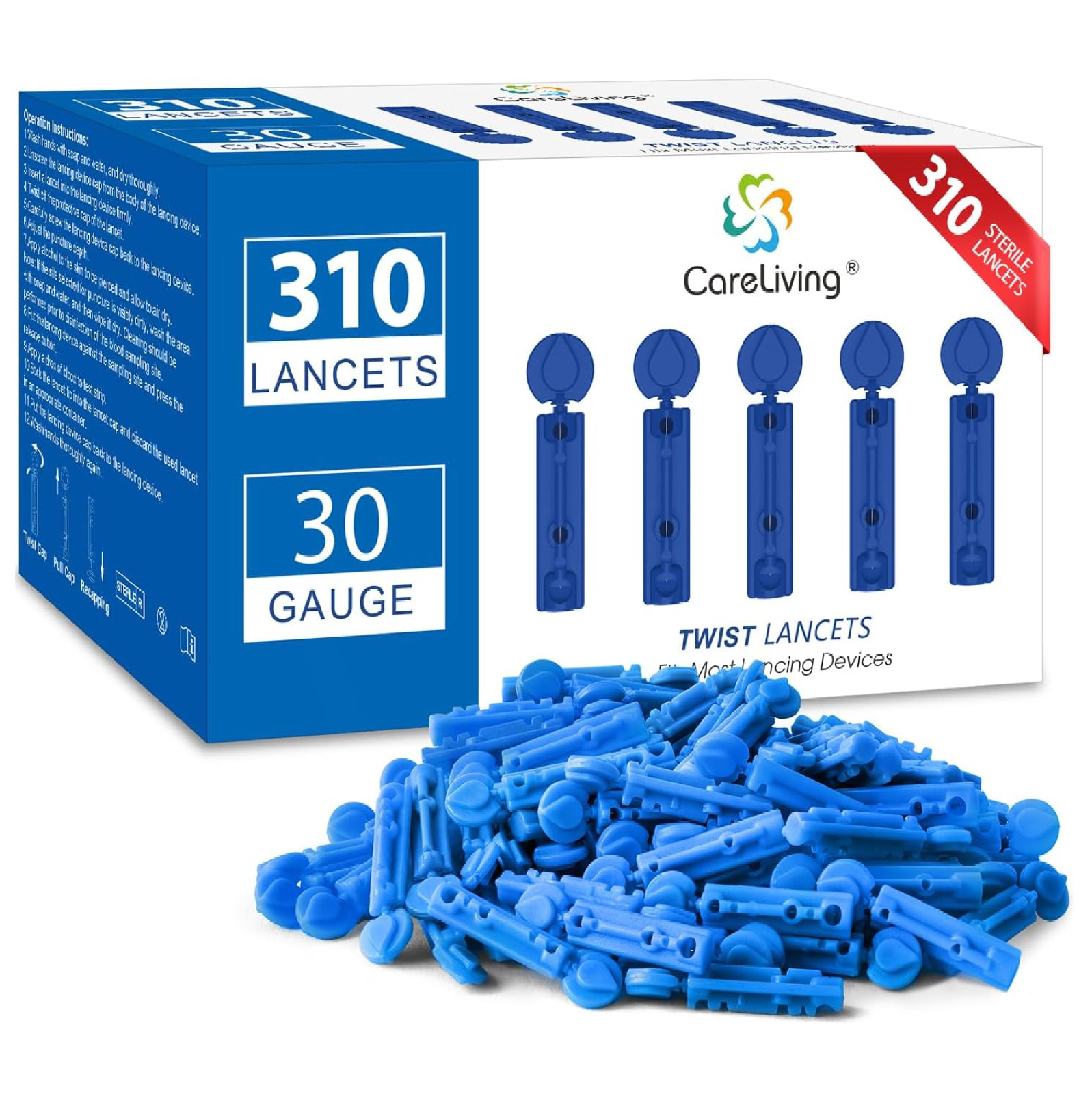 Lancets for Diabetes - 30 Gauge Diabetic Lancets for Blood and Glucose Testing -