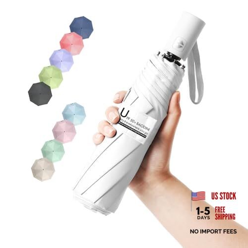 Small UV Protection Travel Umbrella Compact for Rain and Sun UPF 50+ White