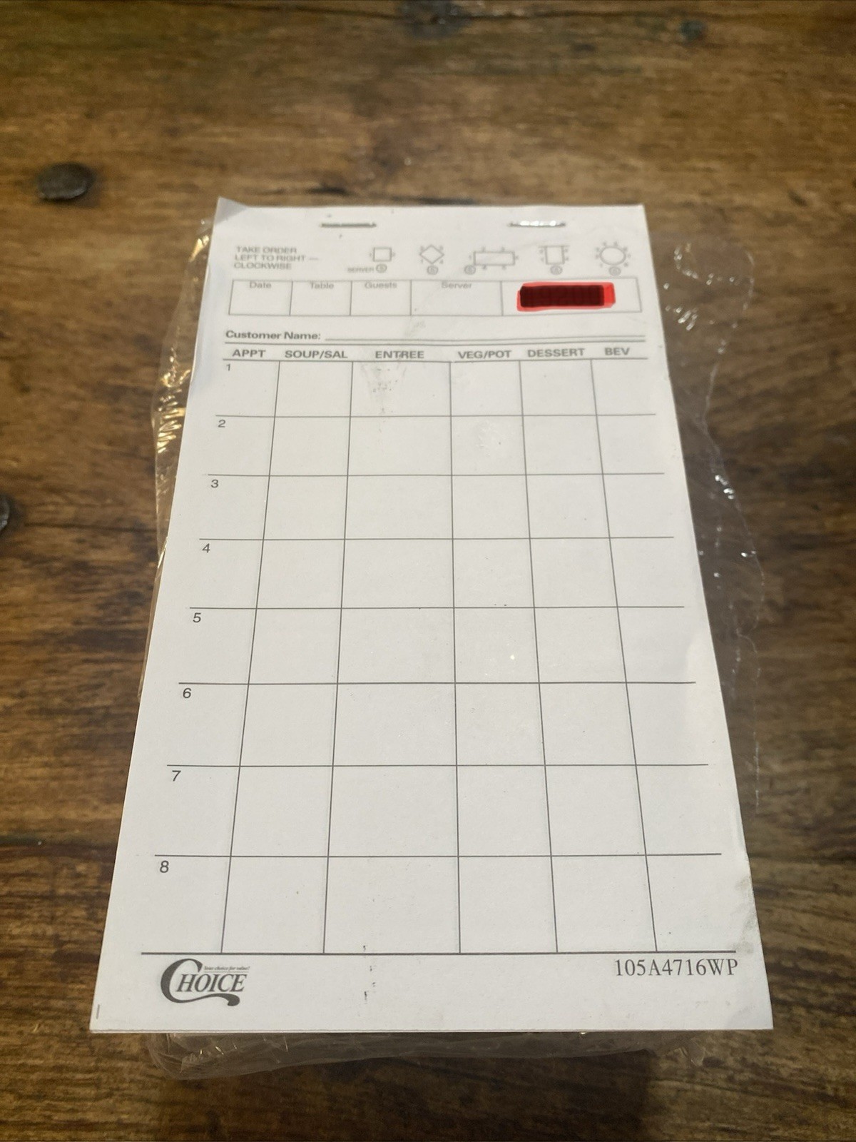 Choice 1 Part White Waiter / Waitress Order Pad - 10/Pack 100 Sheets Pack - B3/3