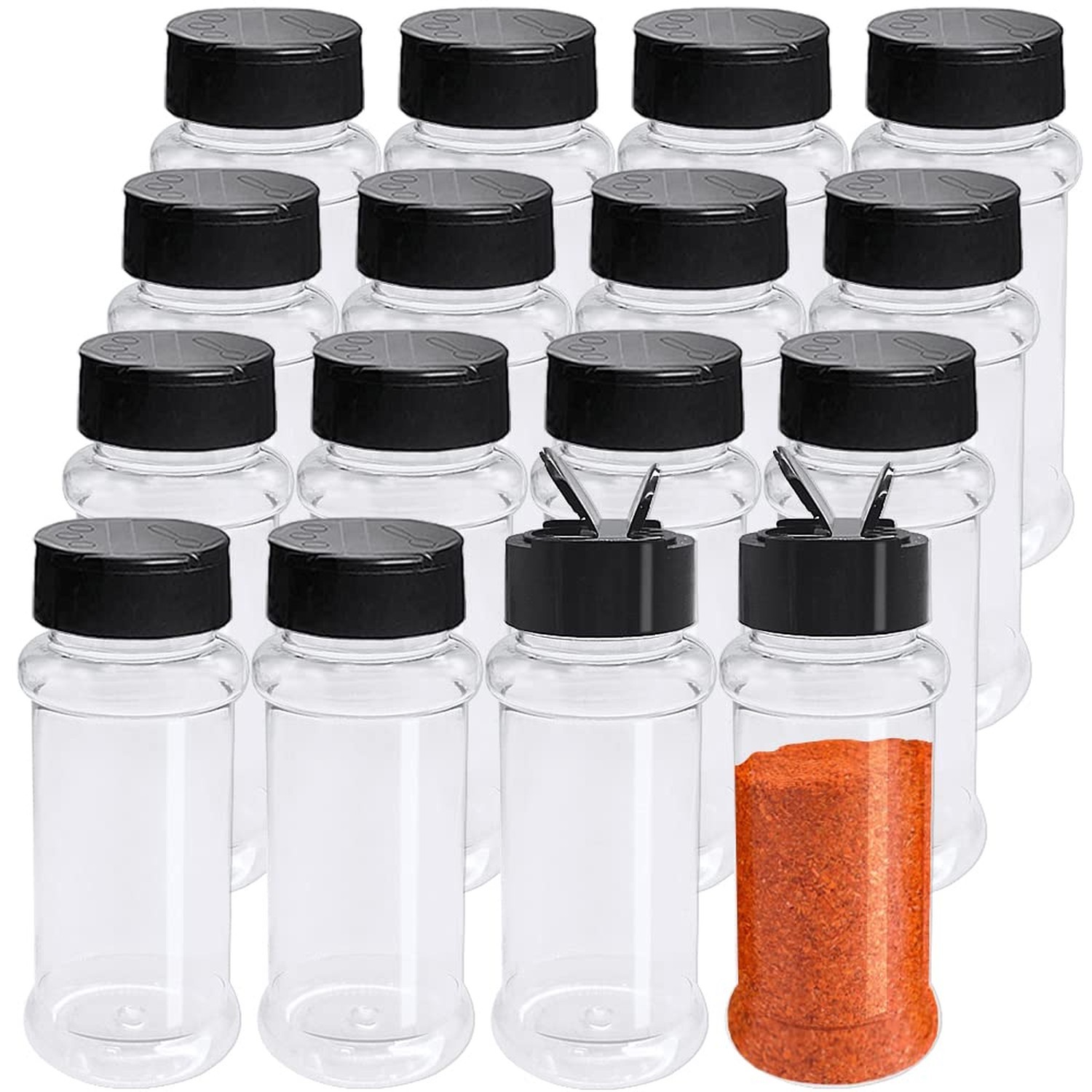OJYUDD 16 Pack 3.4oz/100ml Plastic Spice Bottles Set,Empty Seasoning Containe...