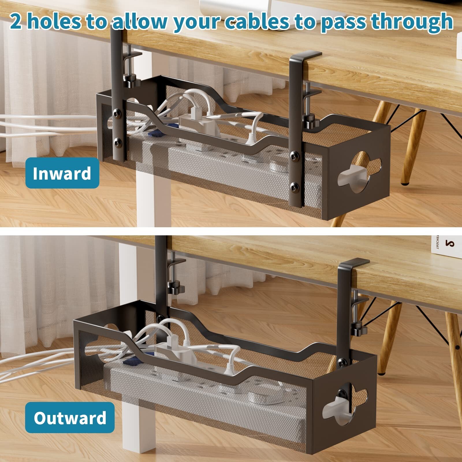 Under Desk Cable Management Tray No Drill, Metal Mesh Cable Management Under ...