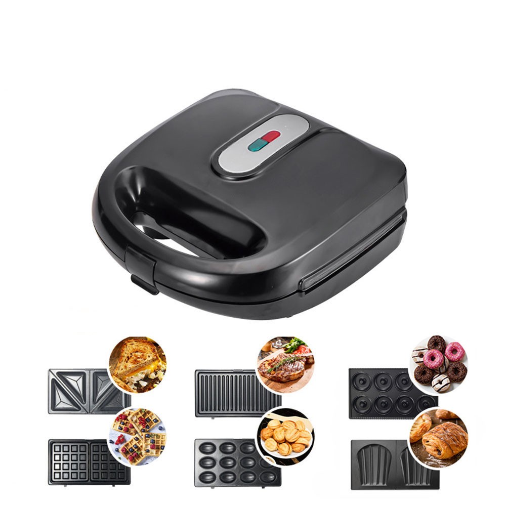 6in 1 Sandwich Maker Panini Press Waffle Iron Set w/6 Removable Non-Stick Plates