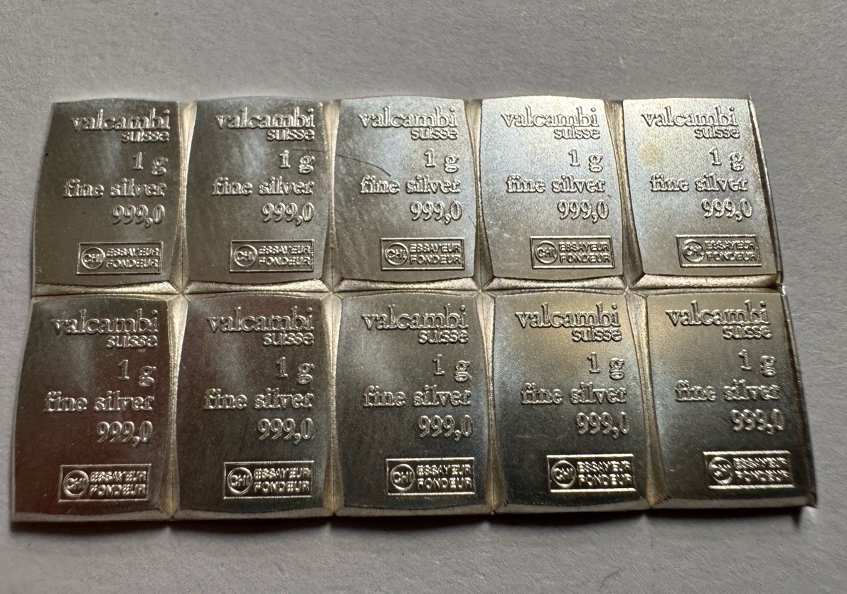 (10) Valcambi 1 gram Silver Bars .999, Connected, 726