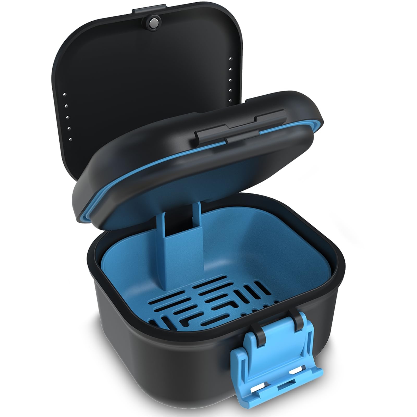 BVN Leakproof Denture Cup, Upgraded Carrying Storage, Bath Black+blue