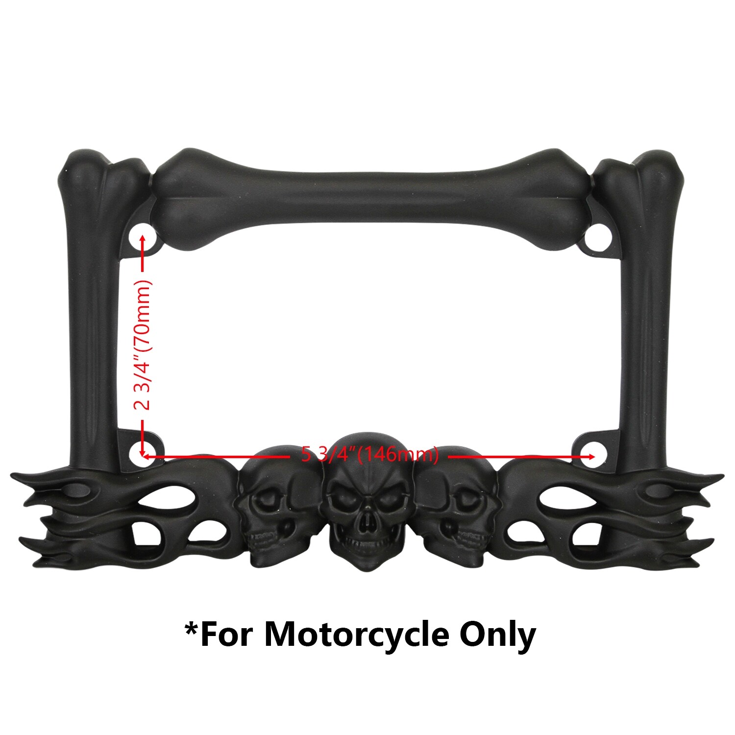 3D SKULL FLAMES BONES BLACK MOTORCYCLE LICENSE PLATE FRAME FOR HARLEY-DAVIDSON