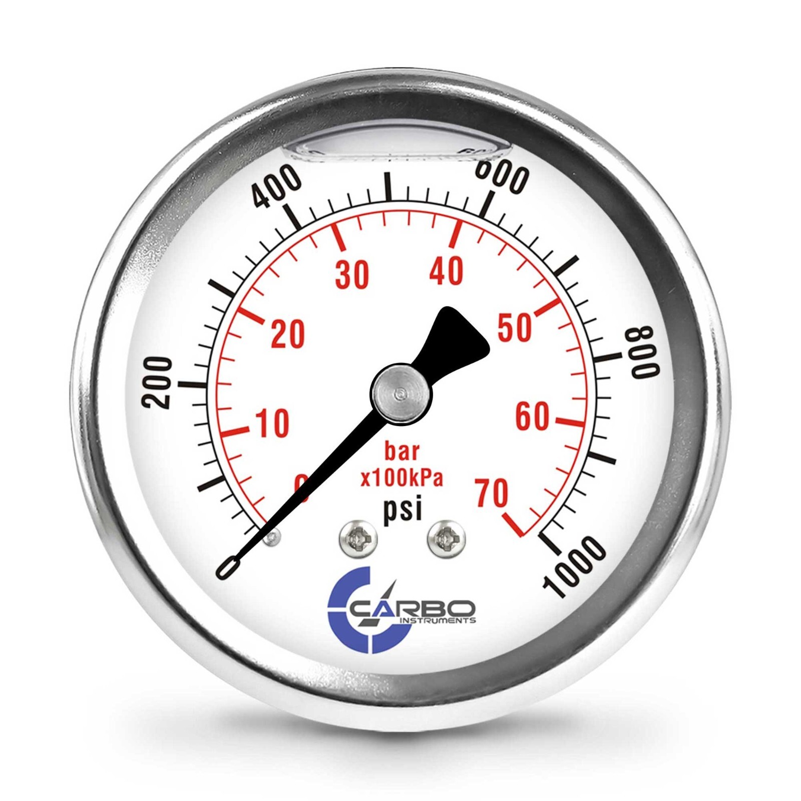 2.5" LIQUID FILLED PRESSURE GAUGE 0 - 1000 PSI, STAINLESS STEEL CASE BACK  MOUNT