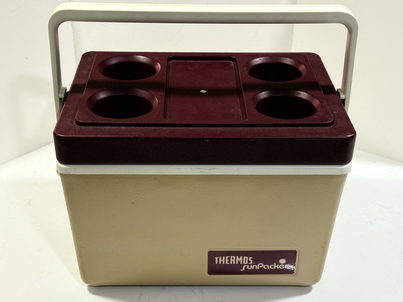 VTG Thermos SunPacker Cooler Burgundy Cream 1970s Retro Picnic Beach MCM