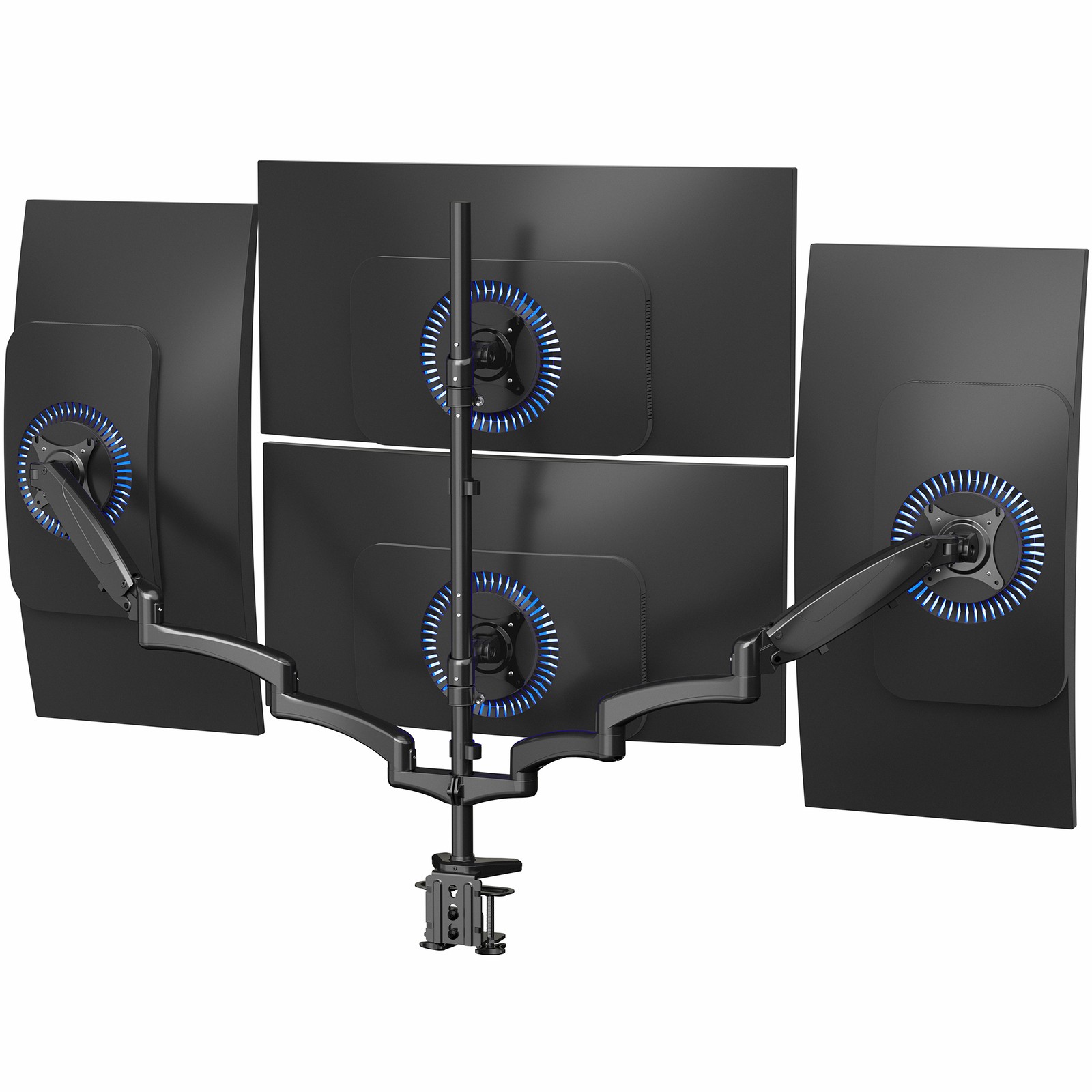 VIVO Black Quad Monitor Mount, 2 Pneumatic Arms + 2 Fixed, 4 Screens up to 32"