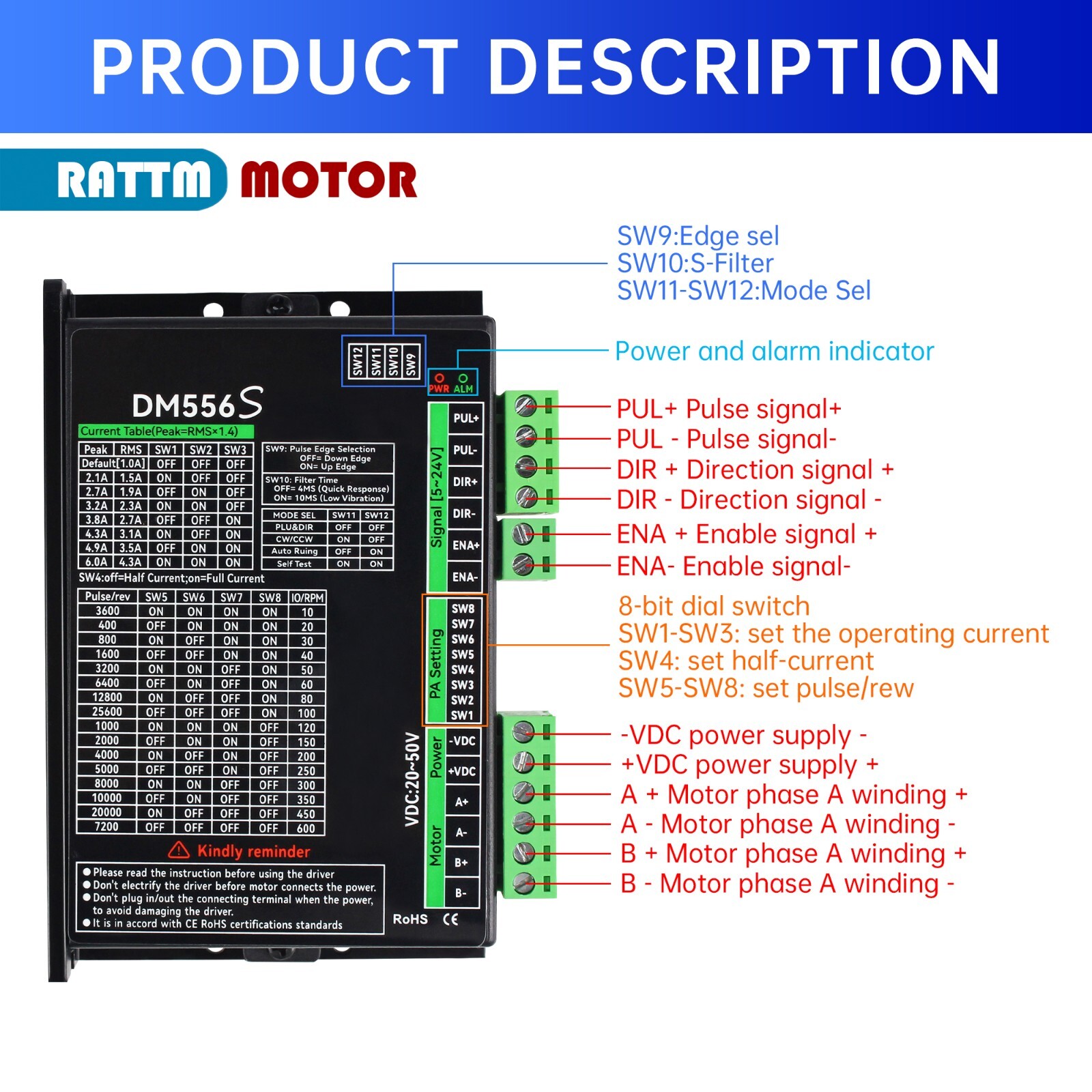 US SHIP】3pcs DM556S Stepper Motor Driver 6A Digital Stepper Controller 20-50VDC