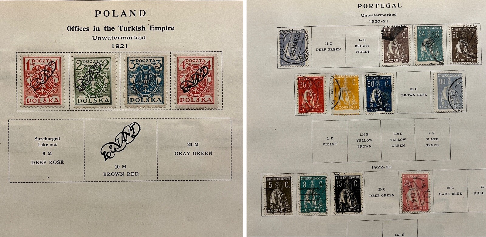 1920-1923 TURKISH OFFICES IN POLAND AND PORTUGAL STAMPS ON ALBUM PAGE